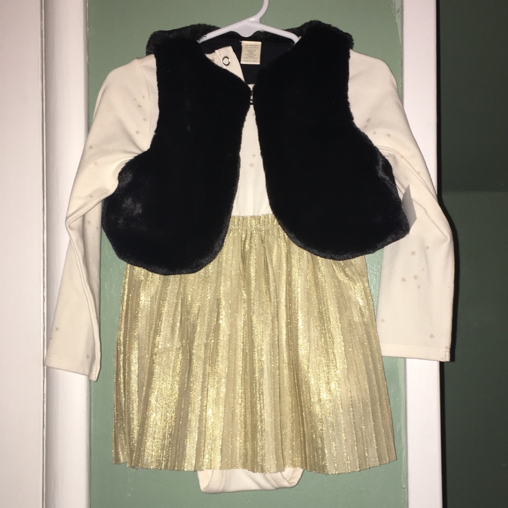 Toddler dress and faux fur vest